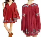 FREE PEOPLE TE AMO MINI DRESS Sz XS FLORAL EMBROIDERY RED COMBO BOHO NWT $148