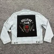 Stranger Things Jacket Mens Large Blue Denim Wrangler Trucker Hellfire Club