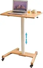 Japanese Wooden Standing Table, Pneumatically Adjustable Sofa Table, Mobile Laptop Desk with Swivel Wheels, Portable Workstation