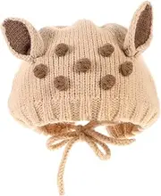[Ipetboom] Baby Knit Hat Newborn Winter Warm Hat Merino Wool Skull Cap for Girls Boys Beige