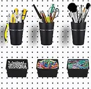 6 Sets Pegboard Bins and Cups With Hooks Assortment for Organizing Accessories, Tools Storage, Office, Workshop, Garage Workbench - Black
