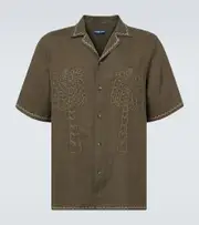 [Frescobol Carioca] Frescobol Carioca Flavio embroidered linen bowling shirt UK 16 green