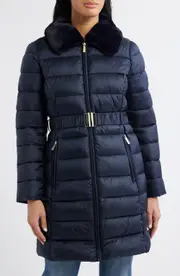 Michael Kors Belted Packable Long Puffer Jacket in Admiral at Nordstrom, Size Small