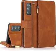 GoshukunTech for Samsung Galaxy S20 FE 5G Case,for Galaxy S20 FE Wallet Case[ 8 Card Slots & 1 Zipper Coin Purse] Leather Wallet Flip Cover with Wrist Starp-Brown