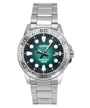 Casio Standard Analog Quartz MTD-140D-3AV Mens Watch Stainless Steel Green Dial Date Display 100M