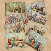 Book with Flowers Vintage Style Craft Paper Junk Journals Scrapbook 16pcs