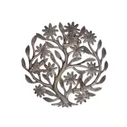 Handcrafted Haitian Metal Art, Blooming Floral Tree of Life with Flying Birds