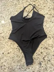 SXY Slim Fit Solid Backless Bodysuit Black M Medium
