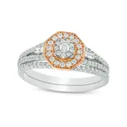 0.50 CT. T.W. Composite Natural Diamond Octagon Frame Antique Vintage-Style Bridal Engagement Ring Set in Solid 10K Two-Tone Gold