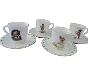 Set of 4 M.J. Hummel Child Cup & Saucer Danbury Mint Postman Fiddler Book Worm