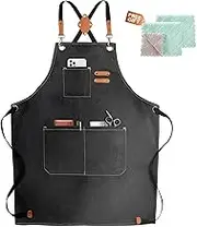 Chef Apron, Canvas Cross Back Apron with Pockets for Men Women,Kitchen Cooking Bib Baking Apron