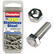 Champion Stainless Steel Set Screws and Nuts CSP37, 4mm X 20mm