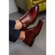 Bespoke Men's Genuine Brown Leather Double Monk Strap Dress/Formal Shoes For Men
