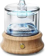 SOICARE USB Glass Reservoir Diffuser, 80ml Eco-Friendly Glass Oil Diffuser for Essential Oils with Wooden Base, Water-Drop Cycle Ultrasonic Cool Mist Aroma Diffuser for Home Office (7 Color Lights)