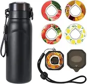 Alpha Fit Air Up Compatible Stainless Steel Water Bottle - 25oz/750ml Insulated, Leak-Proof with Straw & 5 Flavor Pods | Sports, Gym, Outdoor | Classic Black Design