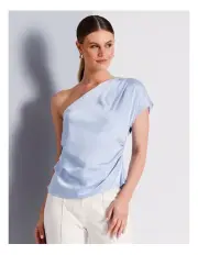 [Basque] Recycled Asymmetric Satin Top in Light Blue