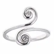 Sterling Silver Swirl Cubic Zirconia Crossover Ring or Toe Ring