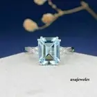2.41CT Emerald Cut Real Aquamarine 14K White Gold Finish Engagement Jewelry Ring