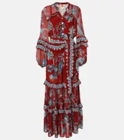 [Farm Rio] Farm Rio Tropical Landing ruffled maxi dress AU 14 red