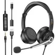 Wantek USB Headset with Microphone 3.5mm/USB/Type-C Jack 3-in-1 for PC,Laptop
