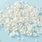 [Lifestyle-cat] Half Pearl Beads 115pcs 3 Sizes Half Flatback Round Pearl Bead Loose Beads 8mm/10mm/12mm for DIY Crafts (Ivory)