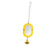Bird Mirror Stainless Steel Cute Bright Yellow Parrot Mirror Toy with Hook Design for Parakeet Cockatiel Conure Budgie