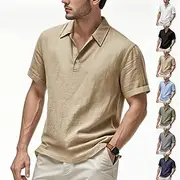 Men's Golf Shirt Golf Polos Shirts Work Casual Lapel Short Sleeve Basic Modern Plain Buttons Summer Regular Fit Light Khaki Black White Navy Blue Light Grey Ar