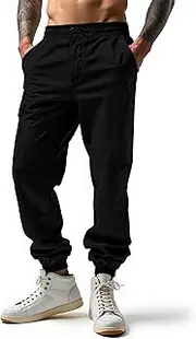 [Lzzidou] Men's Casual Cargo Jogger Pants Drawstring Waist Lightweight Straight Sweatpants