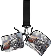 [XYMZR] Mini Zip Around Wristlet keychain Wallet Christmas Train Tree for Women Personalized Pattern Detachable Dual Pouch Wristlet Portable Wallet Phone Coin Purse, Multi-colored, One Size