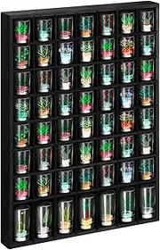 Barydat Shot Glass Display Case Wood Shot Glass shelf holder 56 Compartments Wall-mounted Rustic Bar Cabinet(Black,1 Pcs)