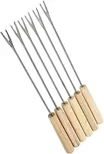 COLLBATH Set of 2 Oak Handle Stainless Steel Forks Heat Insulation Design Ideal for Fondue Barbecue and Family Gatherings