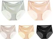 [HEJIGOOD] 5 Pack Womens Briefs Underwear Seamless No Show Mid Waisted Invisable Hipster Panties Ice Silk Soft Stretch M-XXL