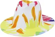 [Hcclijo] Wide Brim Fedora Hat for Women Colorful Printing Wool Felt Hat Top Jazz Hat 56-58CM