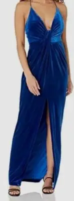 $245 Aidan By Aidan Mattox Womens Blue V-Neck Tie Front Gown Dress Size 12