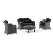 Plantation Outdoor Wicker Lounge Suite with Coffee Table Brushed Grey - Denim Grey