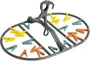 QUMOX Foldable Clip and Drip Hanger Clothes Laundry Socks Oval Drying Rack with Swivel Hook Plastic Nappy Hanger with 20 Removable Pegs Grey