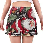 [RPLIFE] Retro Christmas Santa Claus Red Women's Pajama Boxers, Soft Comfortable Leisure Shorts For Women, Retro Christmas Santa Red, Small