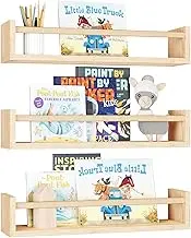 Floating Nursery Book Shelves, 3 Pack Wood Floating Shelves for Kids Room, Small Wood Book Shelf Wall Mounted for Baby Boys Girls, Toy and Decor Storage for Bedoom (Natural Wood)
