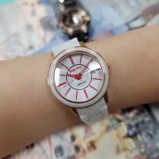 GOTO 冒險輕盈時尚經陶瓷手錶-白x紅