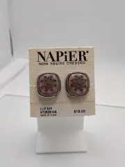 Vintage Napier Signed Sunflower Lilac Silver Tone Screw Back Earrings