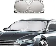 Ziciner Car Windshield Sun Shade with Storage Pouch, Auto Sun Shield Blocks UV Rays Protector Cover, Foldable Front Window Sunshade Visor Protection Fits for Most Cars SUVs (Medium 59×27.6in)