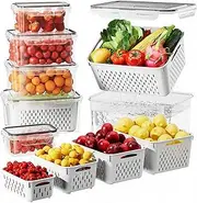 6 PCS Large Fruit Containers for Fridge - Leakproof Food Storage Containers with Removable Colander - Dishwasher & Microwave Safe Produce Containers Keep Fruits, Vegetables, Berry, Meat Fresh longer