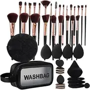 Makeup Brushes and Sponges Set | 47 Piece Set Makeup Brush Kit - Powder Puff, Black Women Cosmetic Tools, Portable Face Make up Blenders for Birthdays