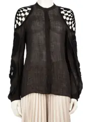 Black Linen Crochet Detail Blouse