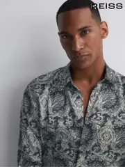 Reiss Black Multi Cousin Paisley Print Button-Through Shirt (N38214) | $195
