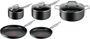 Tefal Premium Specialty Hard Anodised Induction Non-Stick 5pc Set - Frypans 24/28 cm, Saucepans 16/20 cm+ Lids, Stewpot 24 cm, H916S517