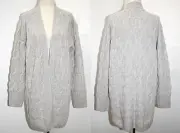Tahari 100% 2Ply Cashmere Open Front Cable /Honeycomb Knit Cardigan Light Grey M