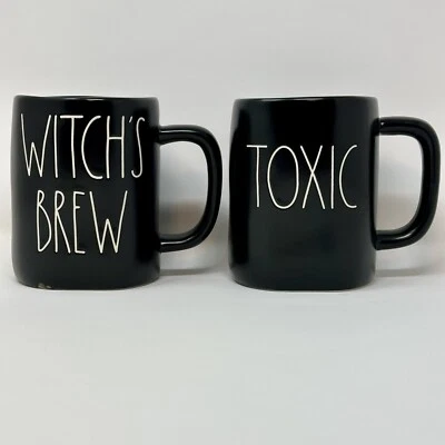 Set of 2 Rae Dunn “Witches Brew” & “Toxic” Halloween Coffee Mugs