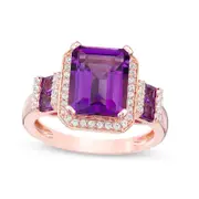 Amethyst and Lab-Created White Sapphire Frame Collar Ring in Sterling Silver with Solid 14K Rose Gold Plate
