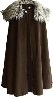 [Gsywaipei] Mens Vintage Fur Punk Coat Winter Male Wool Long Cape Cloak Retro Cloaks Coats Fleece Jacket, Brown, X-Large